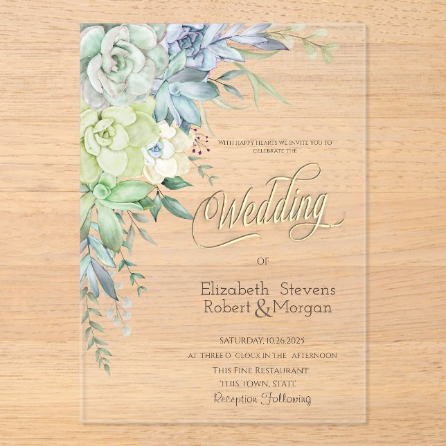 Watercolor Desert Succulents Wedding Acrylic Invitations (Front)