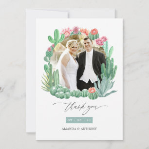 Watercolor Desert Succulents Wedding Photo Thank You Card