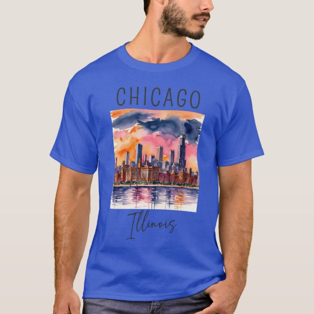 Watercolor Design of Chicago Illinois US T-Shirt (Front)