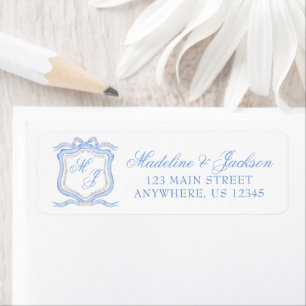 Watercolor Designer Blue Monogram Crest Address