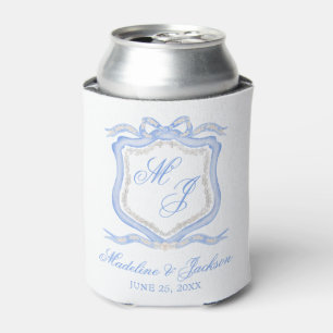Watercolor Designer Blue Monogram Crest Favour Can Cooler