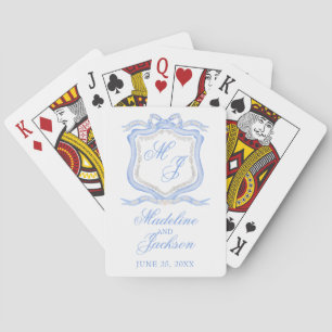 Watercolor Designer Blue Monogram Crest Favour Playing Cards