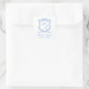 Watercolor Designer Blue Monogram Crest Square Sticker