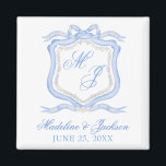 Watercolor Designer Blue Monogram Crest Wedding Magnet<br><div class="desc">PreppyPrint.com - Celebrate your wedding in style with this beautiful watercolor designer monogram crest collection,  which includes the full invitation suite,  decor and favours. Click "personalize" then "edit using design tool" to adjust,  move or edit text. Please visit PreppyPrint.com for more stylish designs!</div>