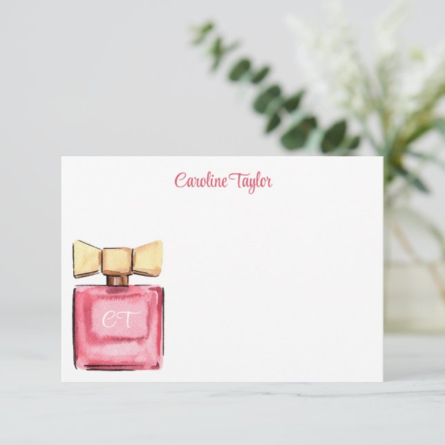Watercolor Designer Monogram Perfume Parfum Thank You Card (Standing Front)