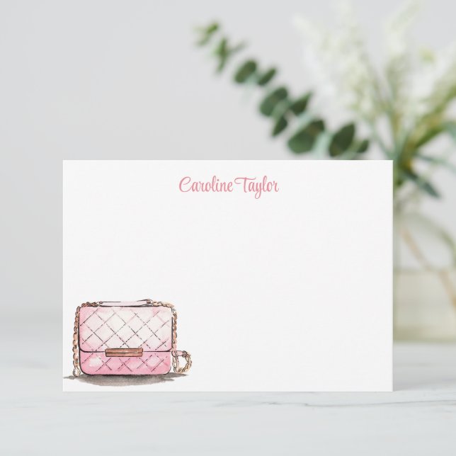 Watercolor Designer Purse Handbag Personalized Thank You Card (Standing Front)