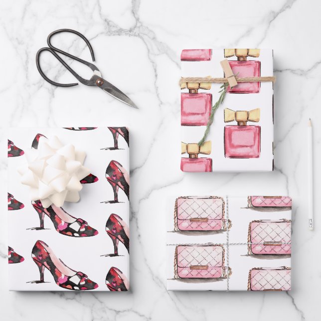 Watercolor Designer Shoes Bag & Perfume Wrapping Paper Sheet (Front)