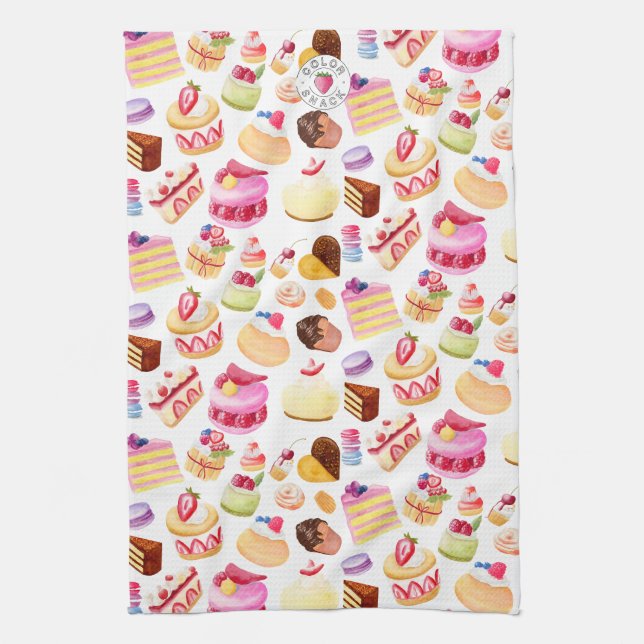 Watercolor Desserts and Pastries Kitchen Towel (Vertical)