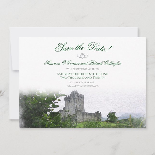 Watercolor Destination: Ireland Save the Date Card (Front)