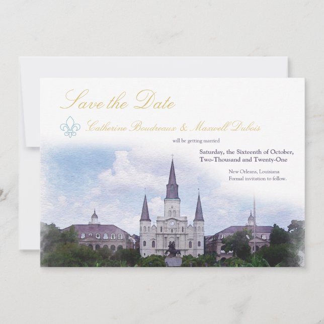 Watercolor Destination: New Orleans Save The Date (Front)