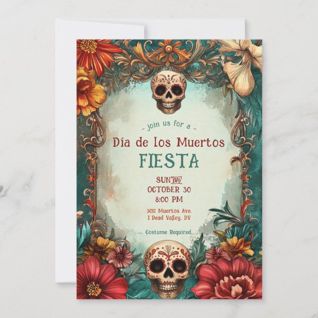 💀🎉 Watercolor Día de Muertos Party Invitation (Front)