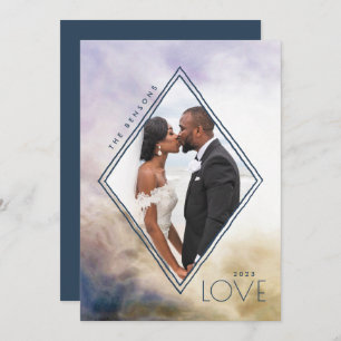 Watercolor Diamond Love Blue Gold Agate Holiday Card