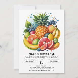 Watercolor Digital Apple Fruits Birthday Invitation