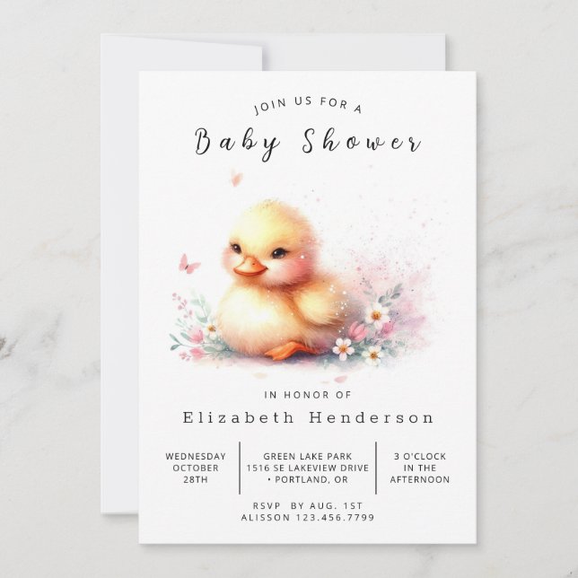 Watercolor Digital Duck Baby Shower Invitation (Front)