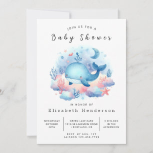 Watercolor Digital Whale Baby Shower Invitation