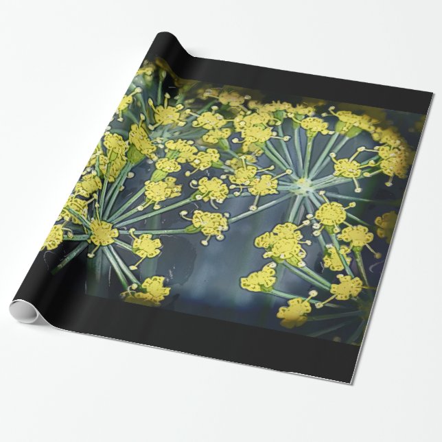 Watercolor Dill on Black Large Wrapping Paper (Unrolled)