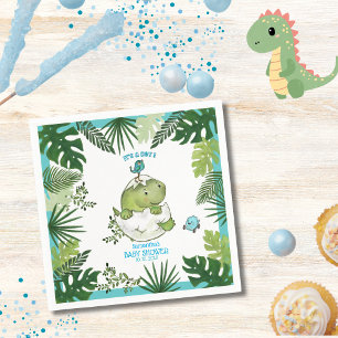 Watercolor Dino Egg Hatch Boy Baby Shower Napkin