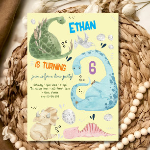Watercolor Dino party kids birthday invitation