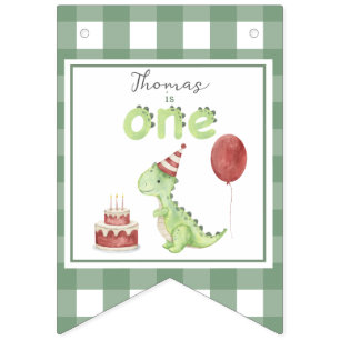 Watercolor Dinosaur 1st birthday Bunting Flags