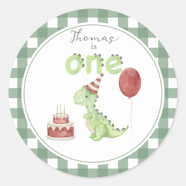Watercolor Dinosaur 1st birthday Classic Round Sticker (Front)