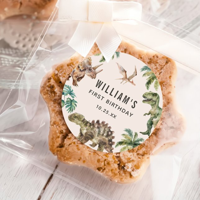 Watercolor Dinosaur 1st Birthday Party Classic Round Sticker (Creator Uploaded)