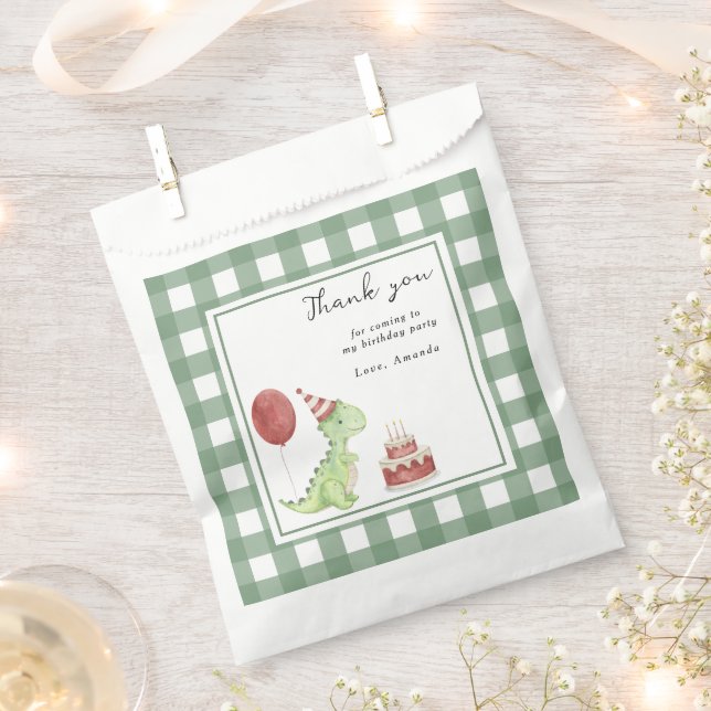 Watercolor Dinosaur 1st birthday Thank you Favour Bag (Clipped)