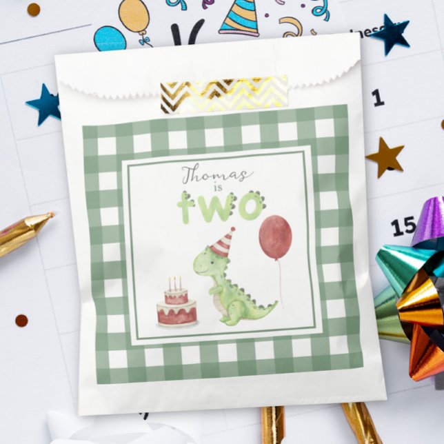 Watercolor Dinosaur 2nd birthday Favour Bag (Creator Uploaded)