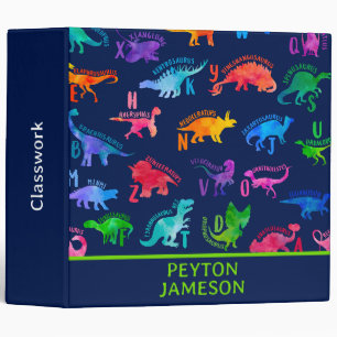 Watercolor Dinosaur Alphabet Colourful Dino Kids Binder
