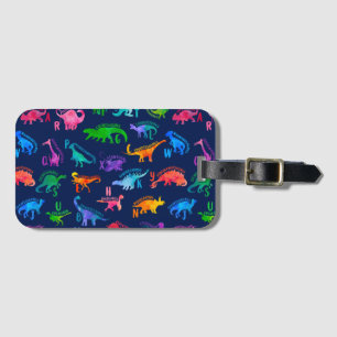 Watercolor Dinosaur Alphabet Colourful Dino Kids Luggage Tag