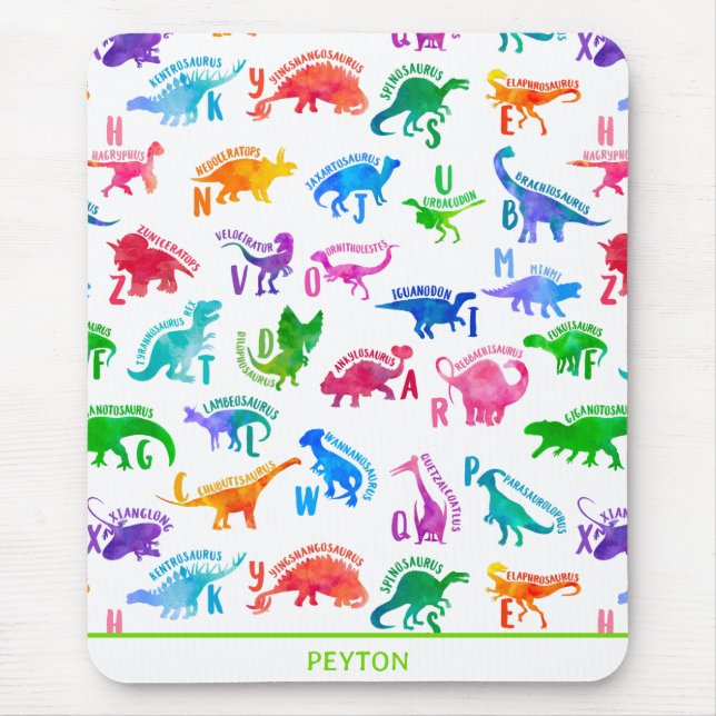 Watercolor Dinosaur Alphabet Colourful Dino Kids Mouse Pad (Front)
