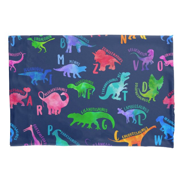 Watercolor Dinosaur Alphabet Colourful Dino Kids Pillowcase (Front)