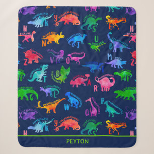 Watercolor Dinosaur Alphabet Colourful Dino Kids Sherpa Blanket