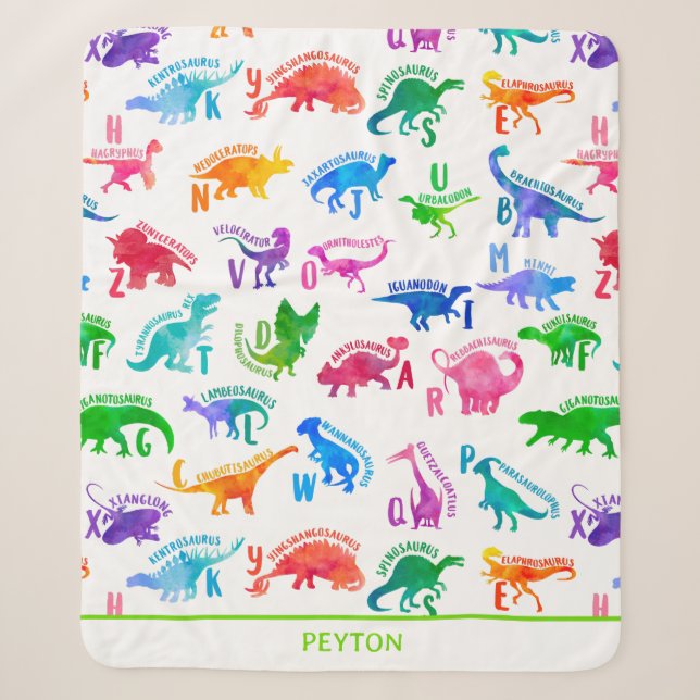 Watercolor Dinosaur Alphabet Colourful Dino Kids Sherpa Blanket (Front)