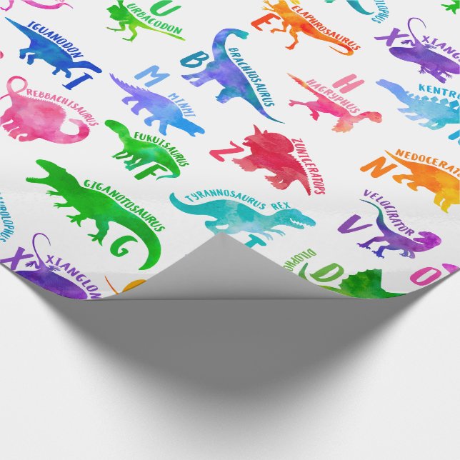 Watercolor Dinosaur Alphabet Colourful Dino Kids Wrapping Paper (Corner)
