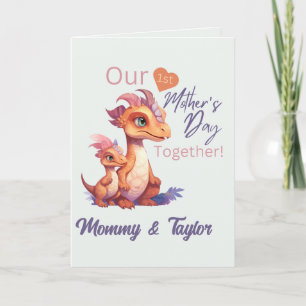 Watercolor Dinosaur and baby First Mother's day  Card