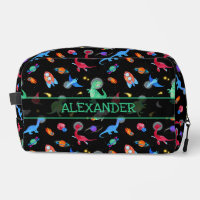 Watercolor Dinosaur Astronauts In Space Black