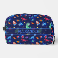 Watercolor Dinosaur Astronauts In Space Blue