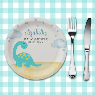 Watercolor Dinosaur Baby shower boy Paper Plate