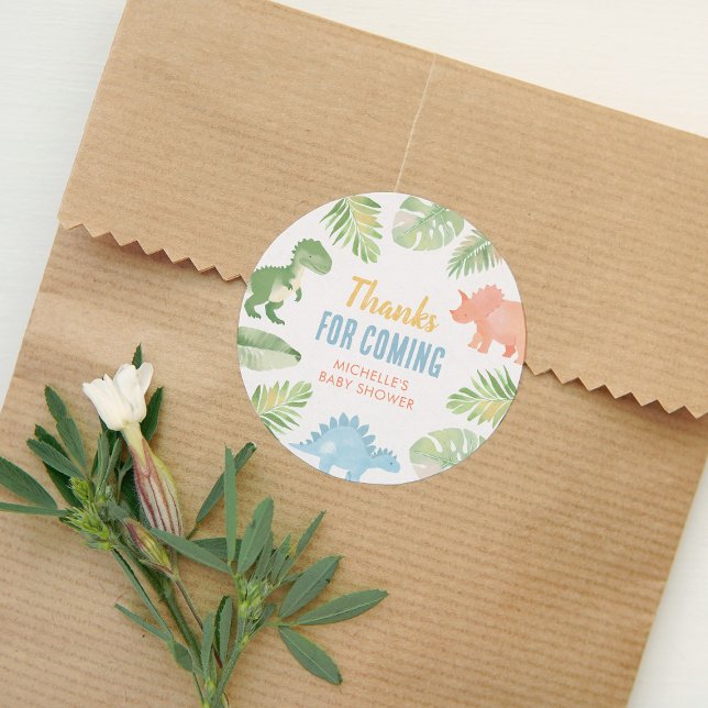 Watercolor Dinosaur Baby Shower Classic Round Sticker (Creator Uploaded)