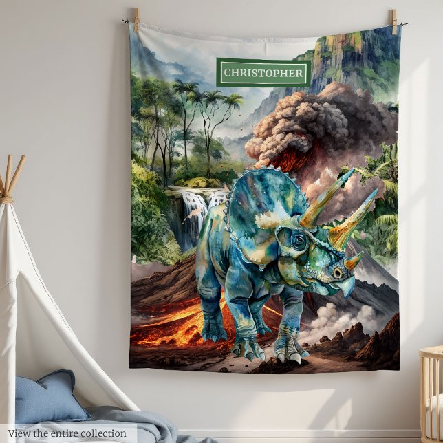 Watercolor Dinosaur Blanket Personalized Boys Gift (Watercolor Dinosaur Blanket Personalized for Boys Gift)