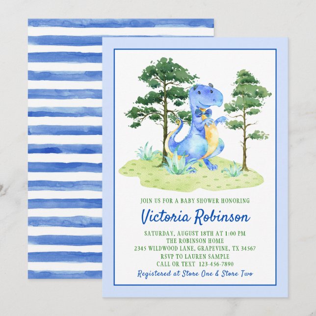 Watercolor Dinosaur Boy Baby Shower Invitation (Front/Back)