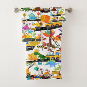 Watercolor Dinosaur Construction Kids Cute Bath Towel Set