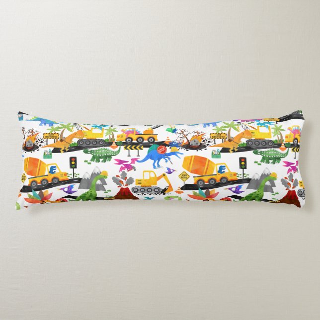 Watercolor Dinosaur Construction Kids Personalized Body Pillow (Front)