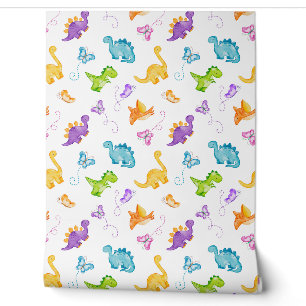 Watercolor Dinosaur Dino Butterfly Baby Girl  Wallpaper