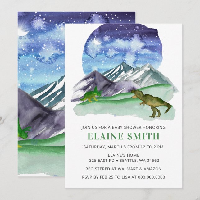 Watercolor Dinosaur Gender Neutral Baby Shower  Invitation (Front/Back)