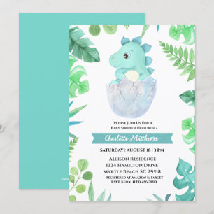 Watercolor Dinosaur Hatching Baby Shower  Invitation