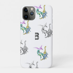 Watercolor Dinosaur Kids Monogram iPhone 11 Pro Case
