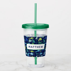 Watercolor Dinosaur Kids Personalized Dino Pattern Acrylic Tumbler