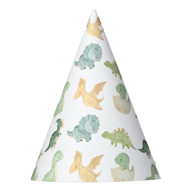 Watercolor Dinosaur Party Dino mite Birthday  Party Hat (Front)