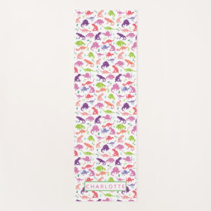 Watercolor Dinosaur Pattern Personalized Kids Pink Yoga Mat